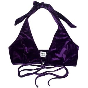 Princess Polly Benni Top Tie Up Wrap Halter Velvet Festival Royal Purple 10 XL